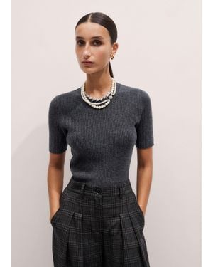 ME+EM Cashmere Slim Rib Knit Tee - Black