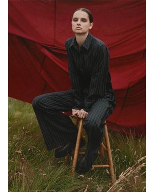 ME+EM Pinstripe Forever Tailoring Shirt Charcoal Pinstripe - Red