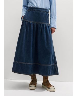 ME+EM Gathered Denim Maxi Skirt - Blue