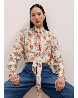 ME+EM Scattered Floral Print Pussybow Blouse - Natural