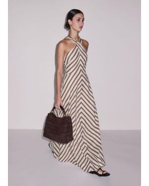 ME+EM Crease-Less Linen Halter-Neck Stripe Maxi Dress - Multicolor