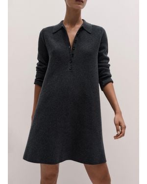 ME+EM Milano Knit Collared Swing Dress Charcoal Melange - Black