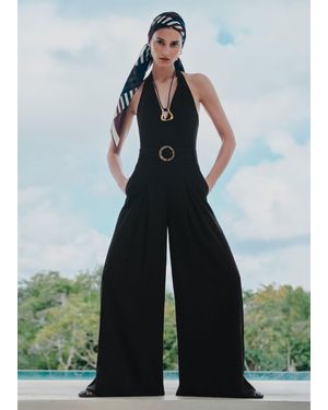 ME+EM Crease-Less Linen Wide Leg Jumpsuit + Belt - Blue