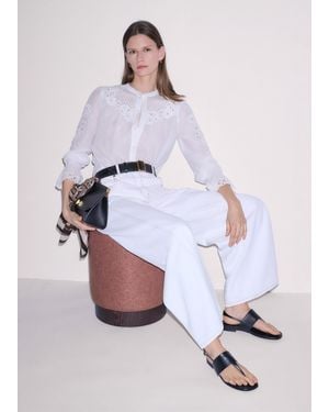 ME+EM Cotton Voile Floral Embroidery Blouse - White