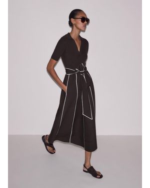ME+EM Mixed Media Fit And Flare Midi Dress + Belt-Light Cream - Multicolor