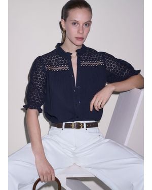 ME+EM Cheesecloth And Lace Detail Blouse - Blue