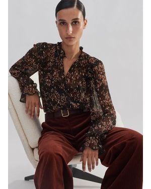ME+EM Shadow Berry Print Metallic Top + Cami - Brown