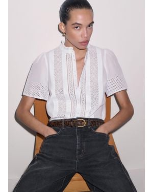 ME+EM Broderie Anglaise Panneled Blouse - White