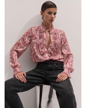 ME+EM Ornate Climbing Paisley Print Frill Blouse + Tie - Pink