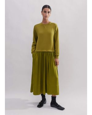 ME+EM Mixed Media Sweatshirt Maxi Dress - Green