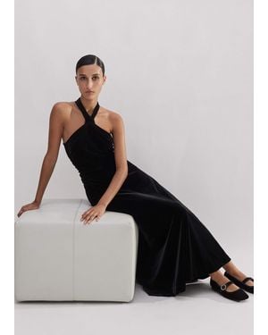ME+EM Velour Halterneck Maxi Dress - White
