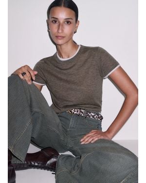 ME+EM Barely There Contrast Trim Knit Baby Tee Pebble-Soft - Gray