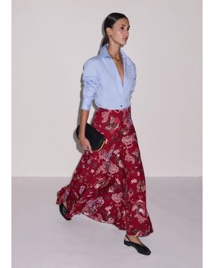 ME+EM Grand Paisley Print Full Length Skirt Light Cream-Multi - Red