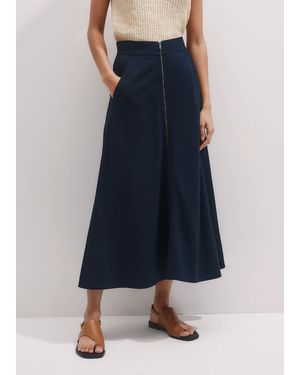 ME+EM Luxe Travel Tailoring Zip-Front Midi Skirt - Blue