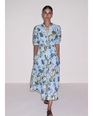 ME+EM Cotton Floral Garden Print Midi Dress - Blue