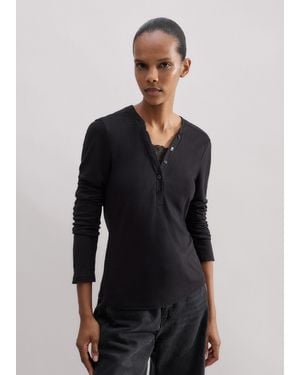 ME+EM Lace Trim Long Sleeve Top - Black