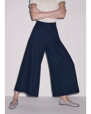 ME+EM Textured Pleat Front Superwide Culotte - Blue