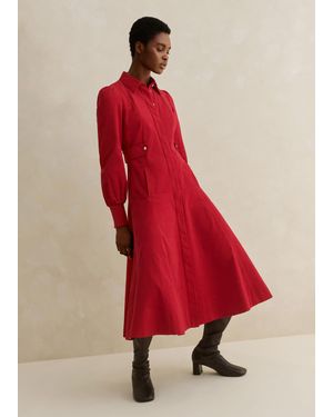ME+EM Fluid Cord Button Midi Shirt Dress - Red