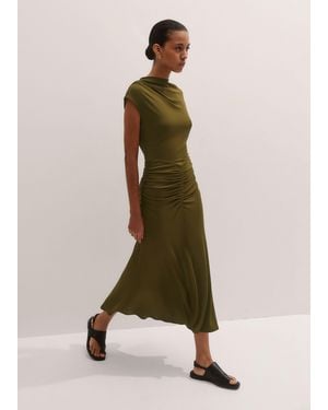 ME+EM High Neck Ruched Midi Dress - Natural