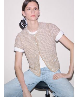 ME+EM Tweed Knit Pouf Shoulder Crop Jacket - Blue
