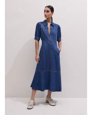 ME+EM Fluid Fit And Flare Midi Dress + Belt - Blue