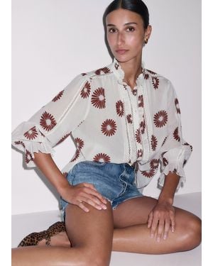 ME+EM Cotton Modern Daisy Print Blouse Light Cream-Cinnamon - Grey