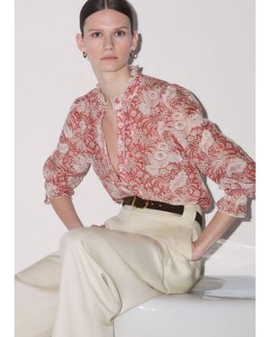 ME+EM Silk Cotton Elaborate Botanical Print Blouse - Pink