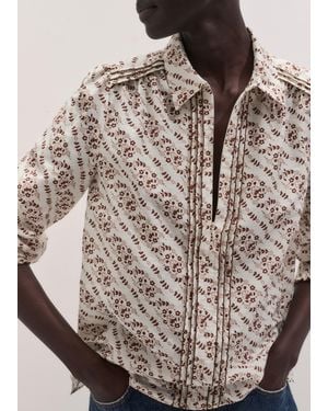 ME+EM Diagonal Floral Print Silk Cotton Blouse - Brown