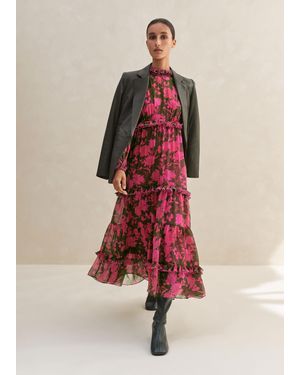ME+EM Scribbled Flower Print Ruffle Maxi Dress + Slip - Red