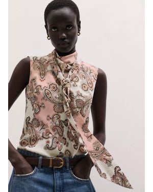 ME+EM Silk Colourblocked Paisley Print Cowl Neck Top + Tie - Multicolour