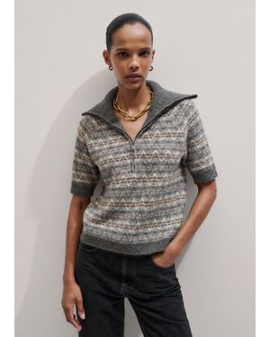 ME+EM Half Zip Jacquard Knit Tee - Gray