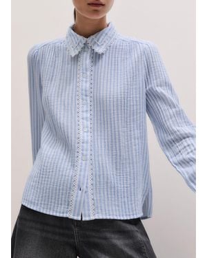 ME+EM Cheesecloth Stripe Long Sleeve Blouse-Soft - Blue