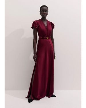 ME+EM Satin Draped Evening Full Length Dress + Modesty Panel - Purple