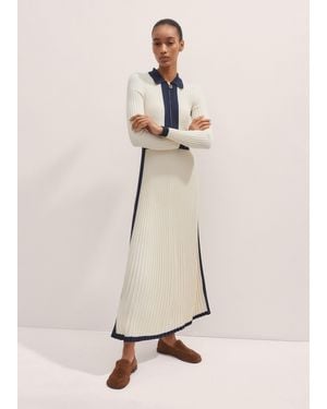 ME+EM Collared Contrast Panel Maxi Dress - Natural