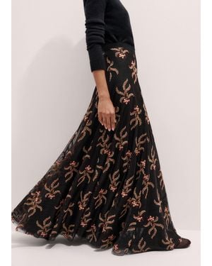ME+EM Autumn Floral Embroidery Mesh Maxi Skirt/Multi - Black