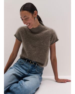 ME+EM Brushed Cashmere High Neck Knit Baby Tee Heather Melange - Multicolor