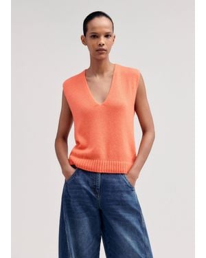 ME+EM Merino Cashmere Silk Clean Edge V-Neck Sweater Vest - Blue