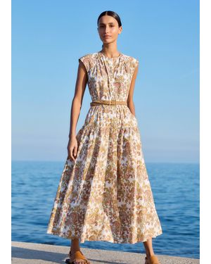ME+EM Cotton Poplin Geo Paisley Print Maxi Dress + Belt - Blue