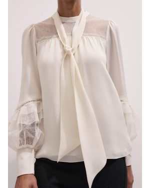 ME+EM Silk And Lace Mix Swing Top + Tie - Natural