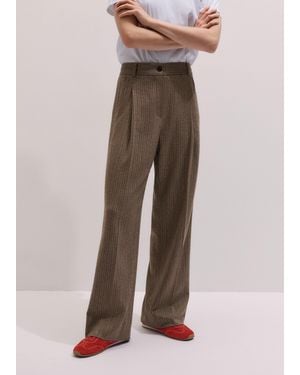 ME+EM Straight Pinstripe Pleat Front Pant Mocha - Brown