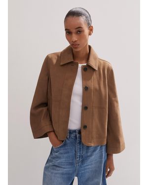 ME+EM Leather Wide Sleeve Swing Jacket - Brown