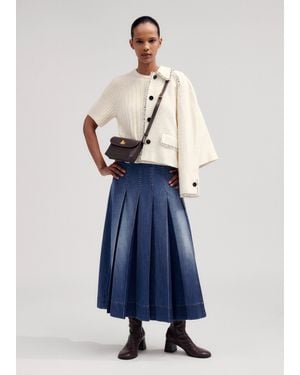 ME+EM Denim Pleated Midi Skirt - Blue