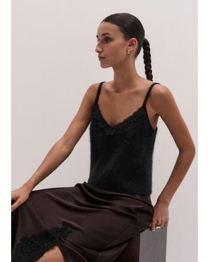 ME+EM Brushed Cashmere Lace Trim Slim Knit Vest - Black