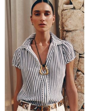 ME+EM Cheesecloth Stripe Cap-Sleeve Blouse - Blue