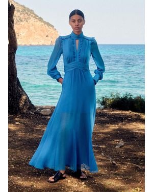 ME+EM Silk Ultra Feminine Maxi Dress - Blue