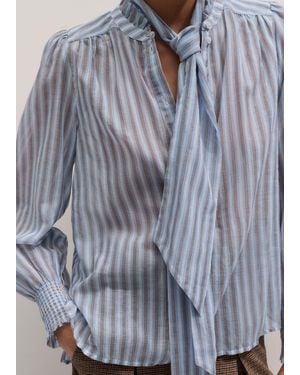 ME+EM Cotton Voile Stripe Blouse + Tie - Blue