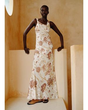 ME+EM Hydrangea Print Bias Cut Full-Length Dress - Natural
