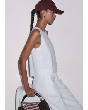 ME+EM Crease-Less Linen Crop Shell Top - White