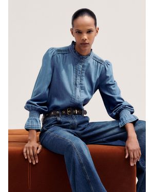 ME+EM Chambray Long Sleeve Blouse - Blue