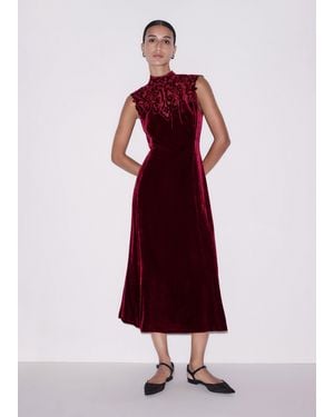 ME+EM Silk Blend Velvet Embroidered Midi Dress